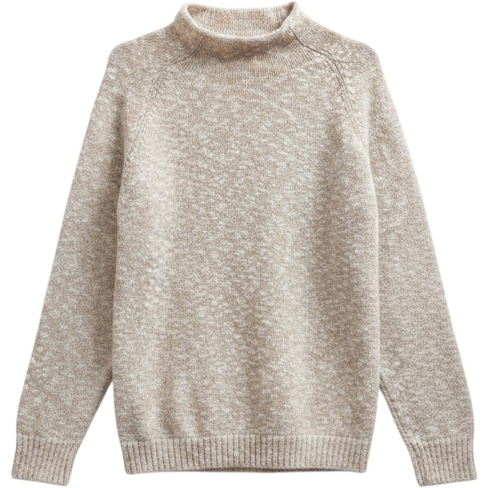L.L. Bean Sweater Women XL Tall Oatmeal Tan Mock Neck Cotton Marled Raglan Cozy
